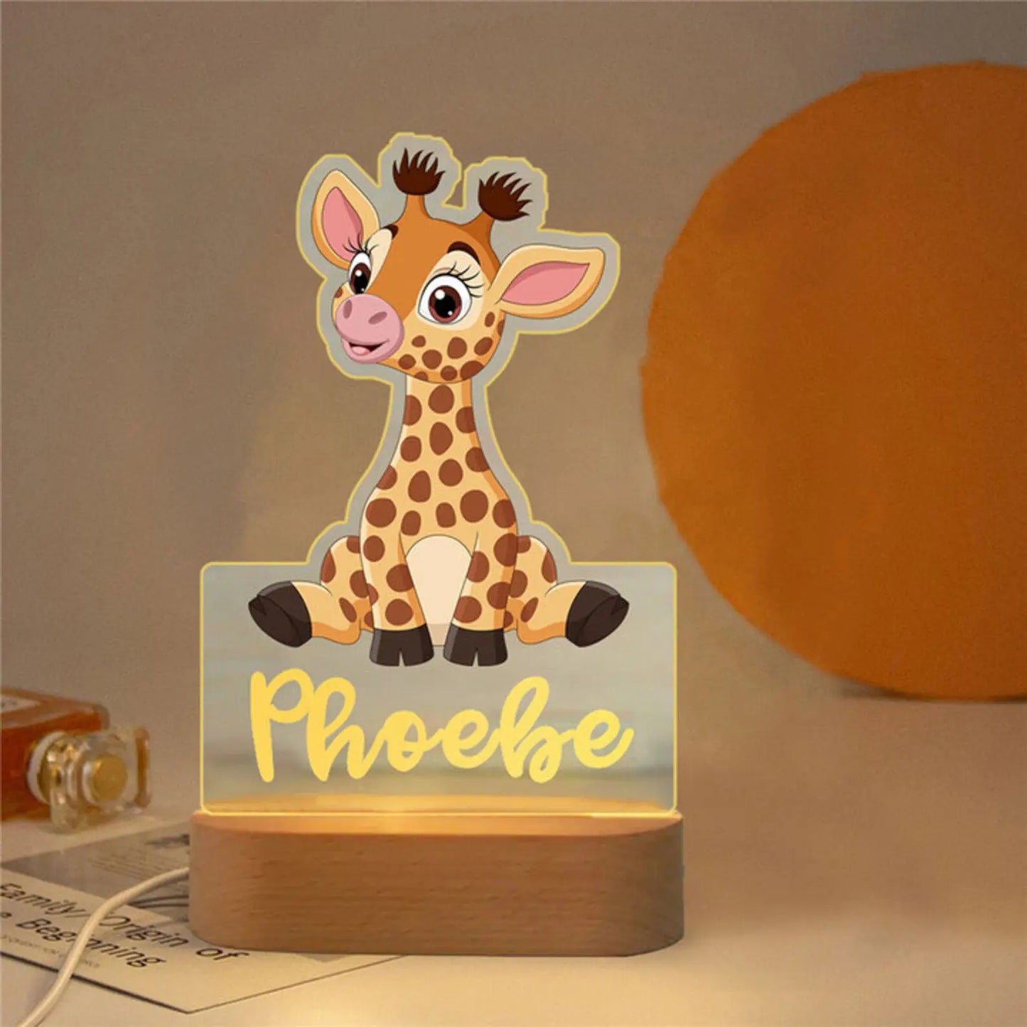 Lámpara de noche de animales personalizada para niños o niñas, lámpara acrílica para decoración de dormitorio,