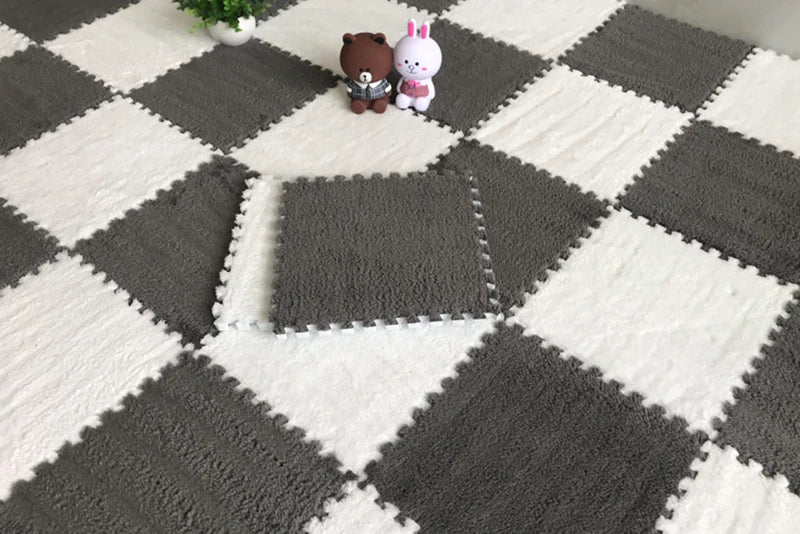 Alfombra de juego de felpa suave para niños, Alfombra de rompecabezas de espuma Eva para bebés, mantiene el calor, 30x30x1CM