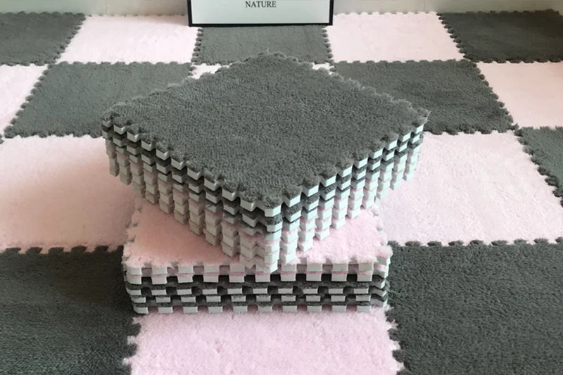 Alfombra de juego de felpa suave para niños, Alfombra de rompecabezas de espuma Eva para bebés, mantiene el calor, 30x30x1CM