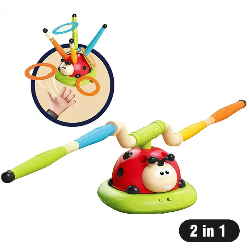 Juguetes deportivos musicales para saltar, 5 en 1, 3 en 1, juego de aros de lanzamiento y lanzador de disparos para niños y niñas, máquina multifunción para interiores y exteriores con diseño de chinita.