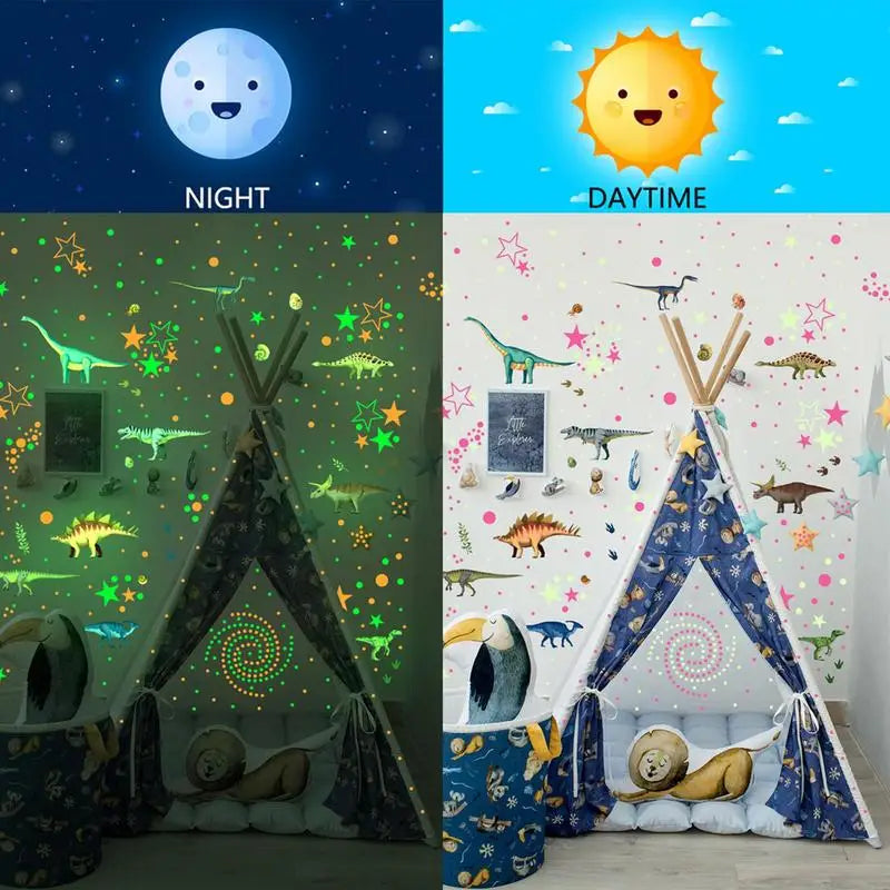 Pegatinas de pared de dinosaurios luminosos de luz verde para el hogar, dormitorio, habitación infantil, decoración, calcomanías fluorescentes de animales que brillan en la oscuridad.
