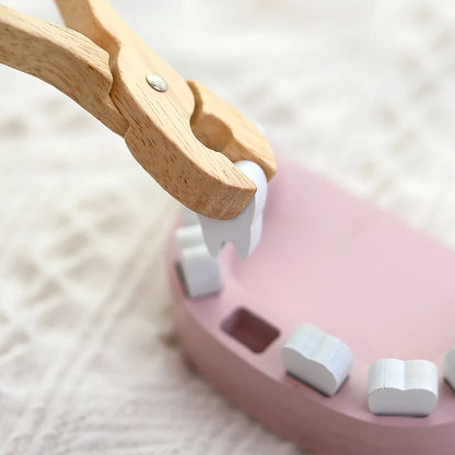 Juego de dentista de madera, para niños y niñas, aprende a cepillarse los dientes y juego de roles.