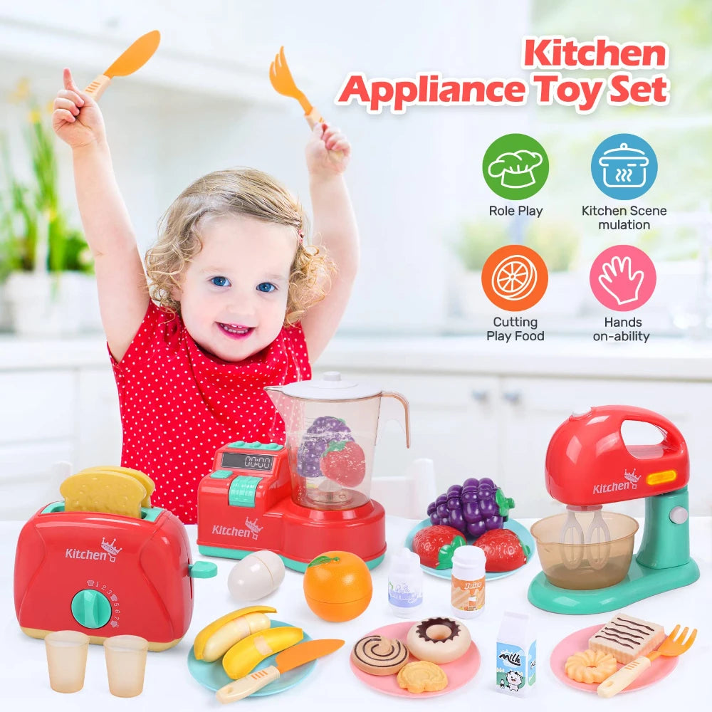 Juego de utensilios de cocina: batidora, tostadora, luces y sonidos, accesorios para niños y niñas, diversión en la cocina.