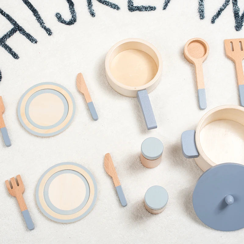 Juguetes de cocina de madera, juguetes de educación temprana, ollas y sartenes de simulación, comida, juego de rol de chef