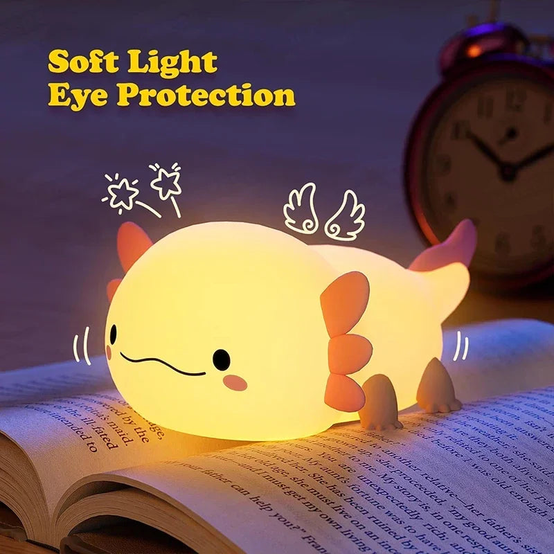 Linda luz nocturna de ajolote para dormitorio de niños