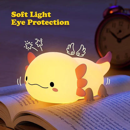 Linda luz nocturna de ajolote para dormitorio de niños