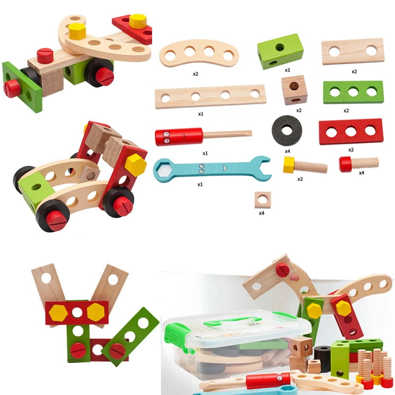 Juguetes educativos herramientas de carpintero, Montessori para niños y niñas, caja de herramientas de plástico o madera, juego de simulación, conjunto de tuercas y tornillos.