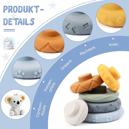 Set de desarrollo sensorial e intelectual Montessori para bebés, desarrollo de la motricidad fina, torre apilable de koalas, juguetes de aprendizaje