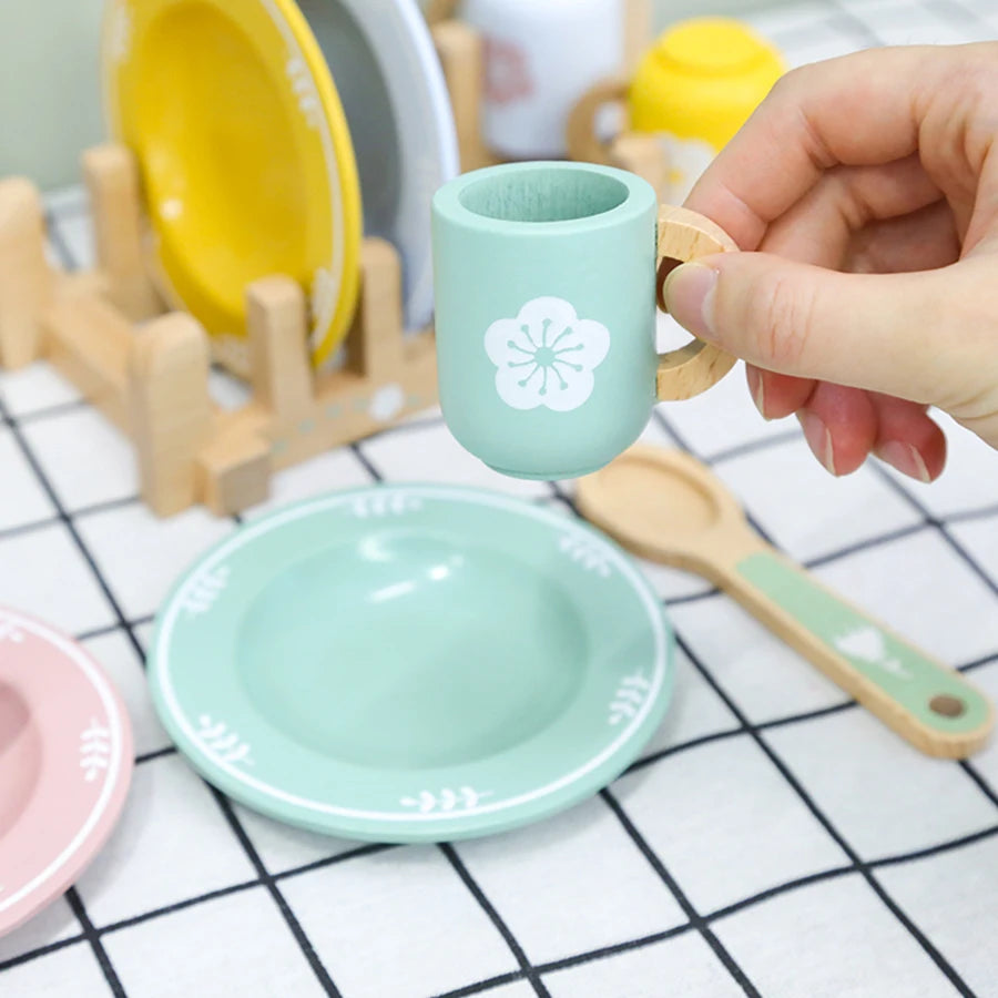 Juguete cocina de madera, juego de vajilla de madera, juego de rol, juguete educativo, juguete preescolar, regalos para niños y niñas