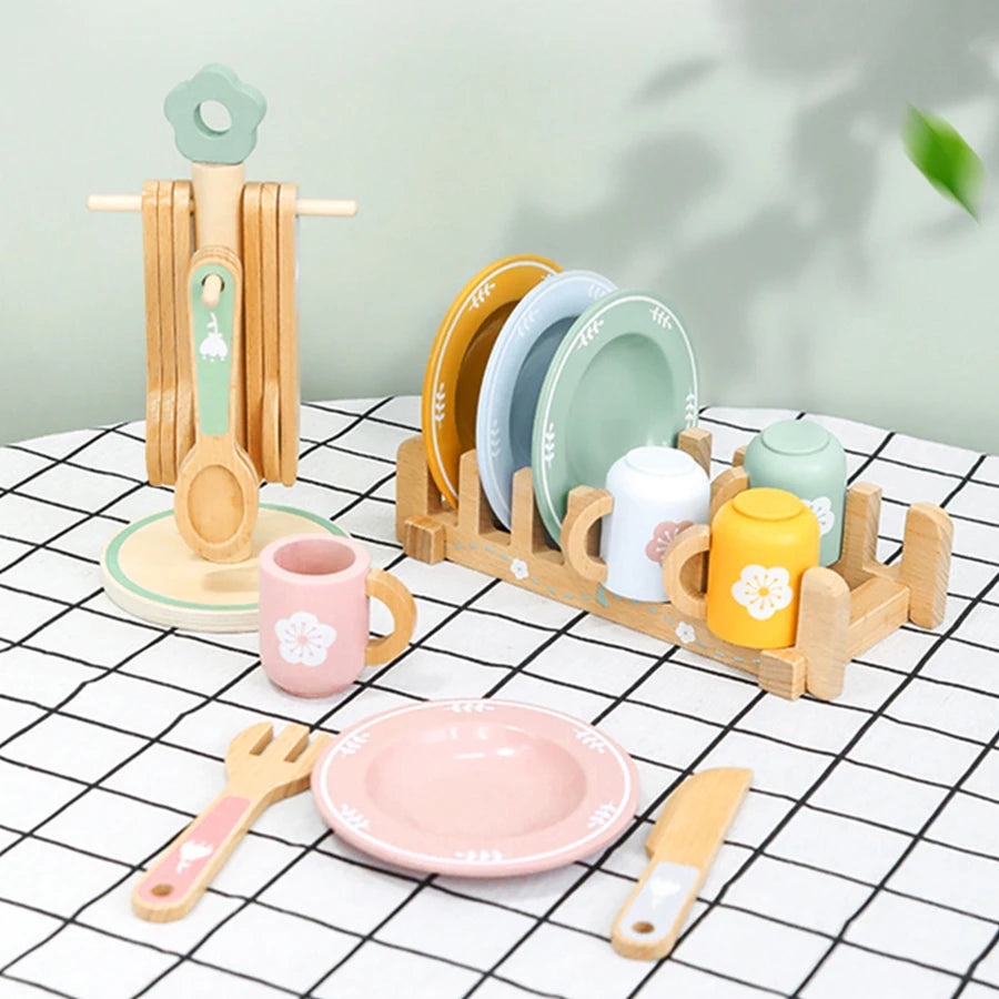 Juguete cocina de madera, juego de vajilla de madera, juego de rol, juguete educativo, juguete preescolar, regalos para niños y niñas