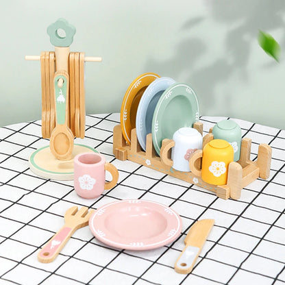 Juguete cocina de madera, juego de vajilla de madera, juego de rol, juguete educativo, juguete preescolar, regalos para niños y niñas