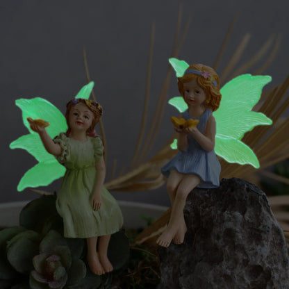 Conjunto de hadas de flores luminosas, cinco elementos decorativos enchufables, estatua de jardín de micropaisaje de hadas de resina, decoración de plantas en maceta o dormitorios infantiles.