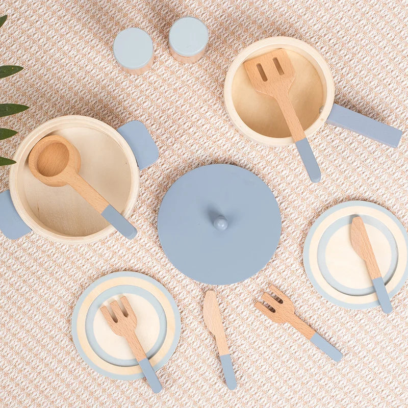 Juguetes de cocina de madera, juguetes de educación temprana, ollas y sartenes de simulación, comida, juego de rol de chef