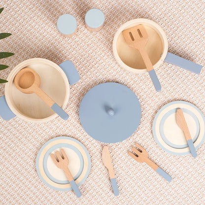 Juguetes de cocina de madera, juguetes de educación temprana, ollas y sartenes de simulación, comida, juego de rol de chef