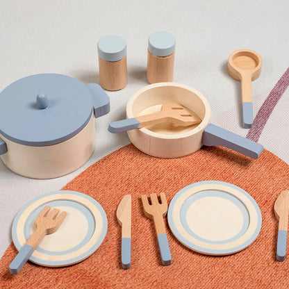 Juguetes de cocina de madera, juguetes de educación temprana, ollas y sartenes de simulación, comida, juego de rol de chef