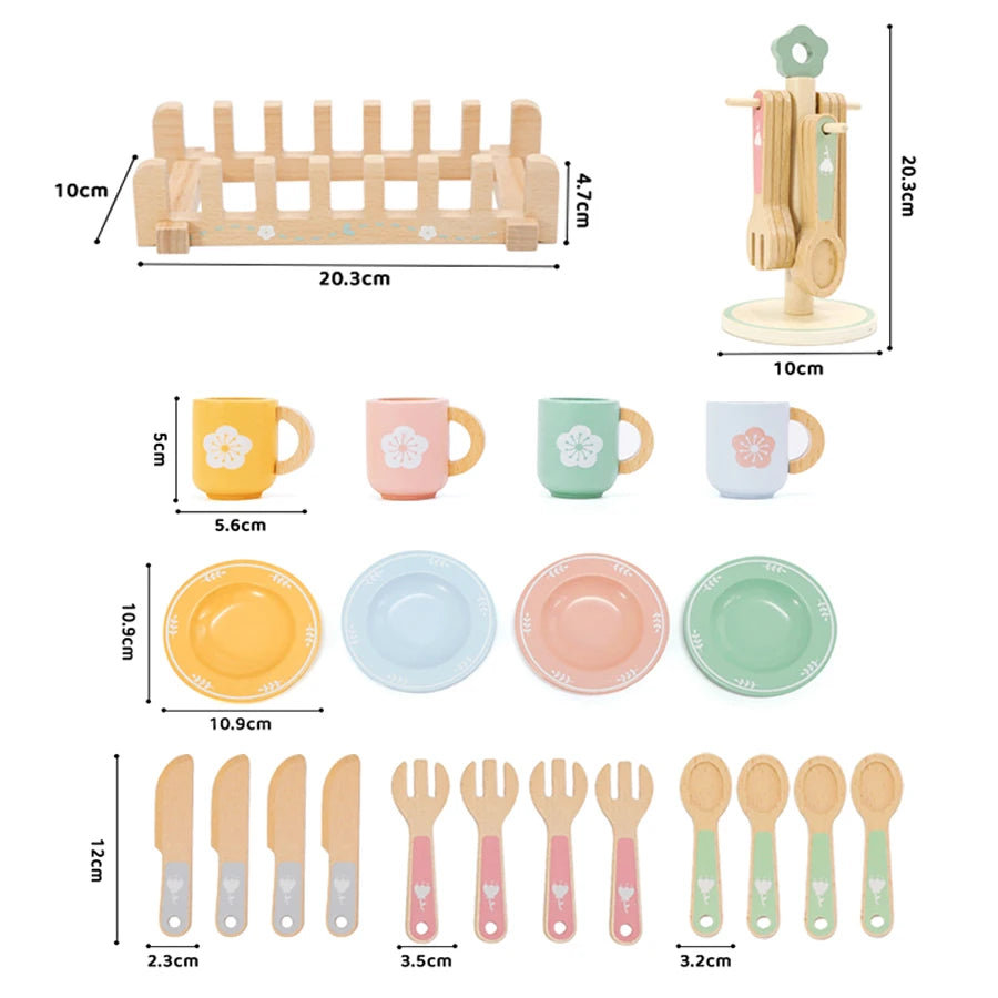 Juguete cocina de madera, juego de vajilla de madera, juego de rol, juguete educativo, juguete preescolar, regalos para niños y niñas