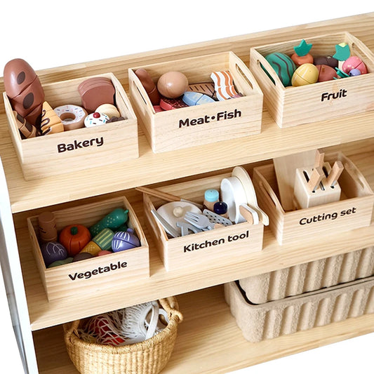 Juego de simulación de cocina, caja de madera, fruta cortada, galletas magnéticas, juego para niñas y niños.