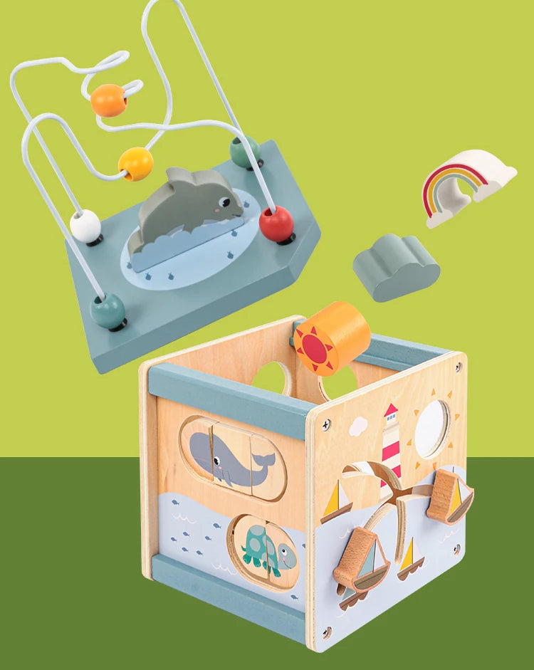 Cubo de actividades de madera
