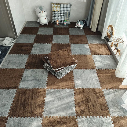 Alfombra de juego de felpa suave para niños, Alfombra de rompecabezas de espuma Eva para bebés, mantiene el calor, 30x30x1CM