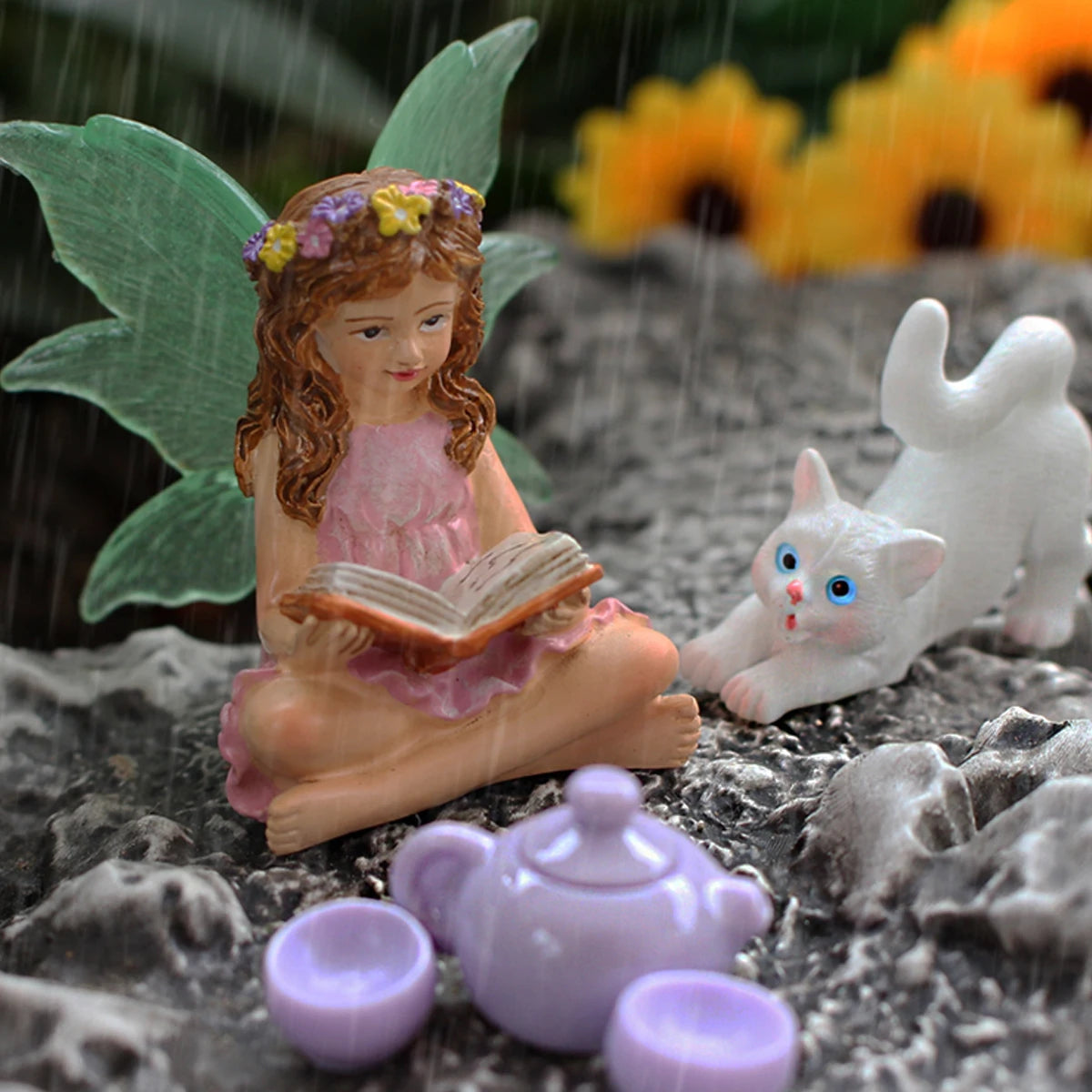 Juego de 6 estatuas de bonsái de resina con diseño de hadas de las flores luminosa, minijardín de cuento de hadas para exteriores, artesanías decorativas, accesorios para macetas