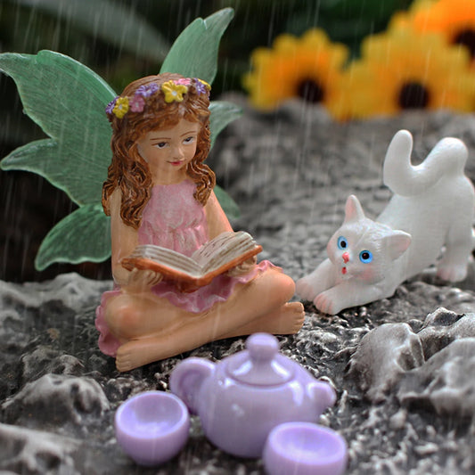 Juego de 6 estatuas de bonsái de resina con diseño de hadas de las flores luminosa, minijardín de cuento de hadas para exteriores, artesanías decorativas, accesorios para macetas