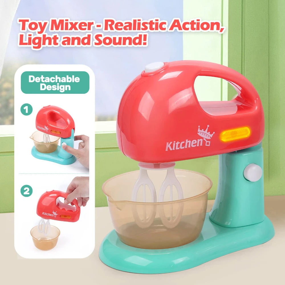 Juego de utensilios de cocina: batidora, tostadora, luces y sonidos, accesorios para niños y niñas, diversión en la cocina.