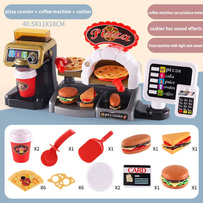 Mini juguetes educativos de rol, cocina, restaurante de comida rápida, hamburguesas, papas fritas, postres, máquina de café, cajero, .