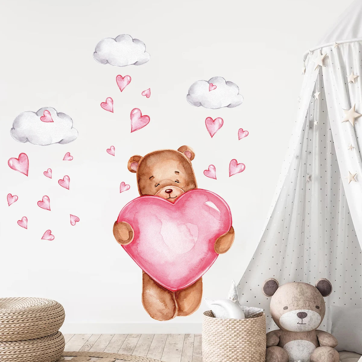 Pegatinas de pared con diseño de oso dormido, luna, estrella, para muebles, dormitorio, habitación infantil.