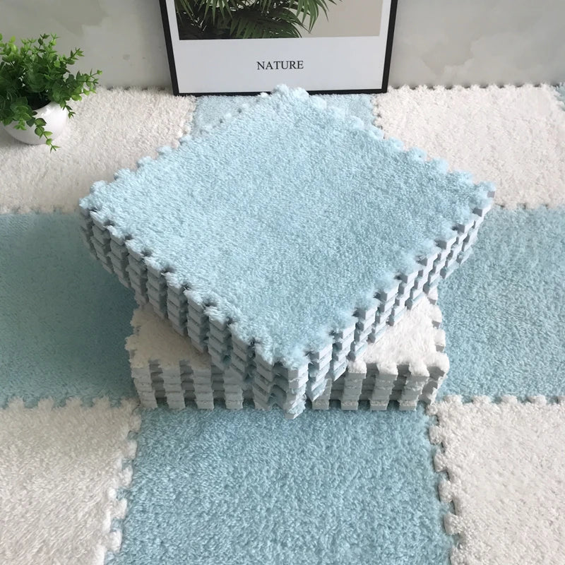 Alfombra de juego de felpa suave para niños, Alfombra de rompecabezas de espuma Eva para bebés, mantiene el calor, 30x30x1CM