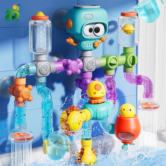 Divertido juguete para la hora del baño para bebés y niños, juego de agua con chorro y tubos giratorios. Con fuertes ventosas.
