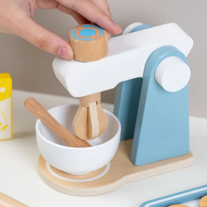 Juguete cocina de madera, máquina de café de madera, tostadora, batidora de alimentos, aprendizaje temprano, juego de rol.