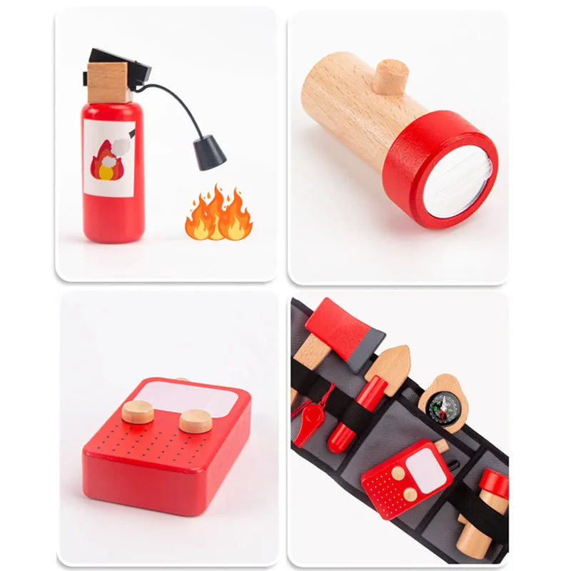 Juego de simulación de bomberos, de madera para niños y niñas, juego de rol, juguetes educativos a partir desde los 3 años