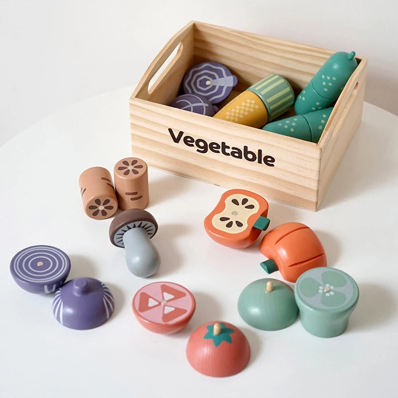 Juego de simulación de cocina, caja de madera, fruta cortada, galletas magnéticas, juego para niñas y niños.