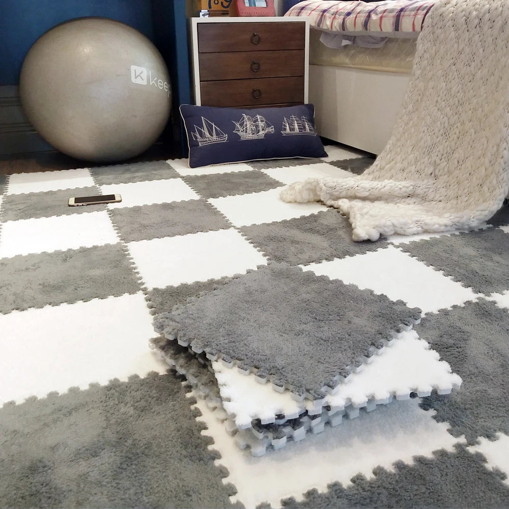 Alfombra de juego de felpa suave para niños, Alfombra de rompecabezas de espuma Eva para bebés, mantiene el calor, 30x30x1CM