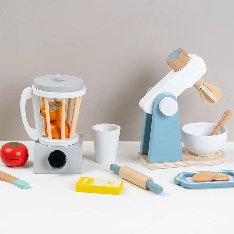 Juguete cocina de madera, máquina de café de madera, tostadora, batidora de alimentos, aprendizaje temprano, juego de rol.