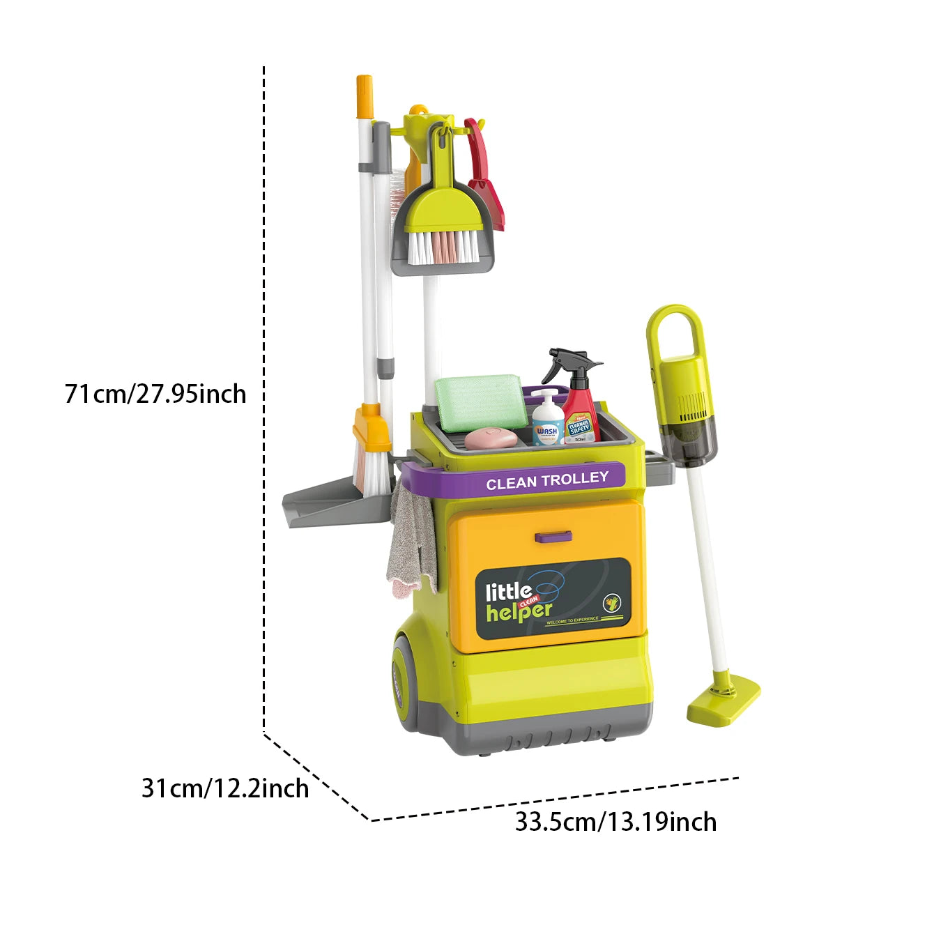 Juego de limpieza de casa de simulación, con carrito de aspiradora y cepillo para niños y niñas.