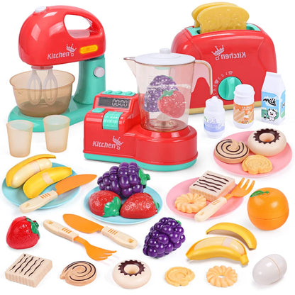 Juego de utensilios de cocina: batidora, tostadora, luces y sonidos, accesorios para niños y niñas, diversión en la cocina.
