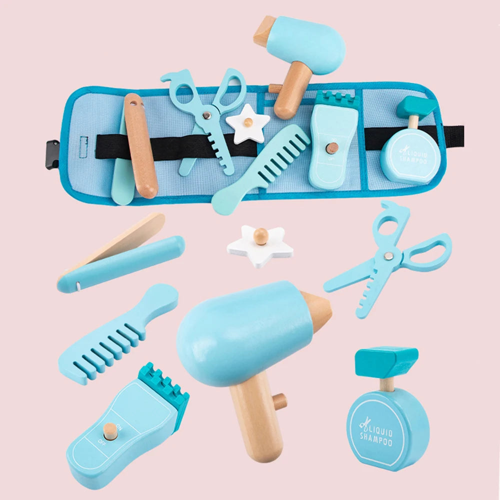 Juego de rol,  peluquería de madera, barbería, Montessori, juguetes educativos de aprendizaje para niños y niñas.