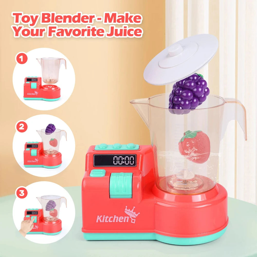 Juego de utensilios de cocina: batidora, tostadora, luces y sonidos, accesorios para niños y niñas, diversión en la cocina.