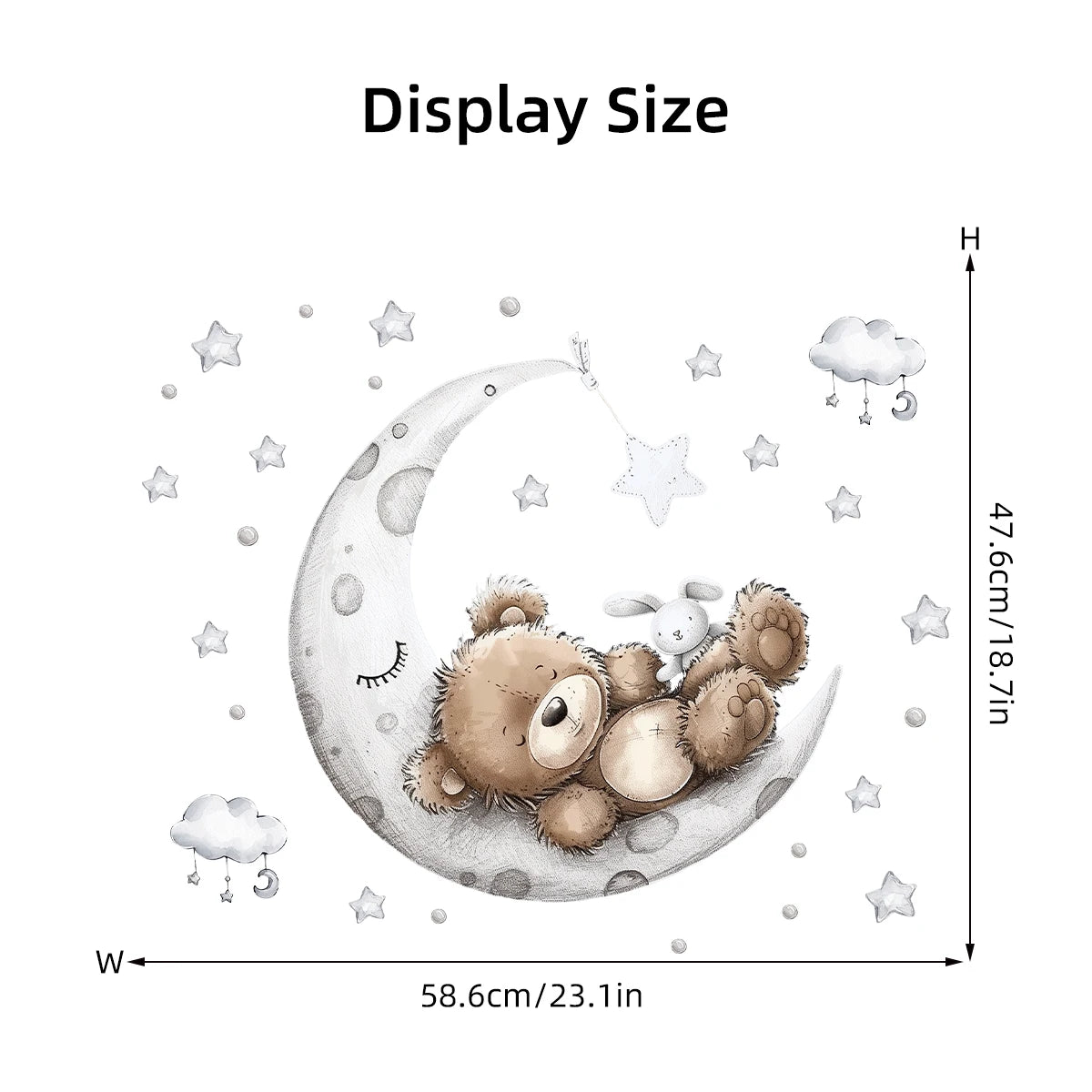 Pegatinas de pared con diseño de oso dormido, luna, estrella, para muebles, dormitorio, habitación infantil.