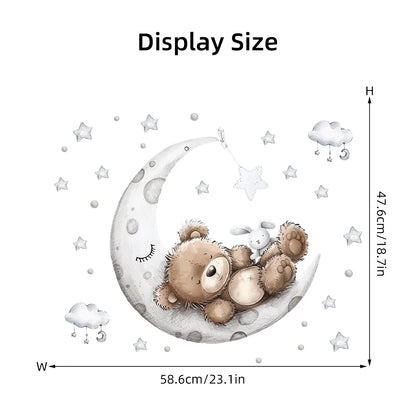 Pegatinas de pared con diseño de oso dormido, luna, estrella, para muebles, dormitorio, habitación infantil.
