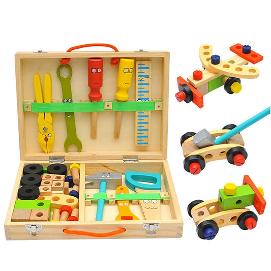 Juguetes educativos herramientas de carpintero, Montessori para niños y niñas, caja de herramientas de plástico o madera, juego de simulación, conjunto de tuercas y tornillos.