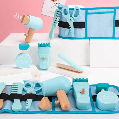Juego de rol,  peluquería de madera, barbería, Montessori, juguetes educativos de aprendizaje para niños y niñas.