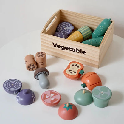 Juego de simulación de cocina, caja de madera, fruta cortada, galletas magnéticas, juego para niñas y niños.