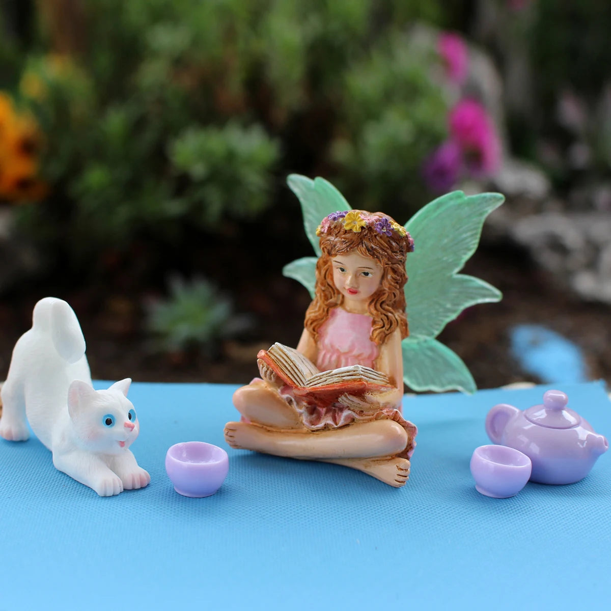 Juego de 6 estatuas de bonsái de resina con diseño de hadas de las flores luminosa, minijardín de cuento de hadas para exteriores, artesanías decorativas, accesorios para macetas