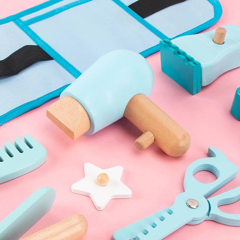 Juego de rol,  peluquería de madera, barbería, Montessori, juguetes educativos de aprendizaje para niños y niñas.