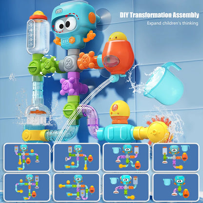 Divertido juguete para la hora del baño para bebés y niños, juego de agua con chorro y tubos giratorios. Con fuertes ventosas.