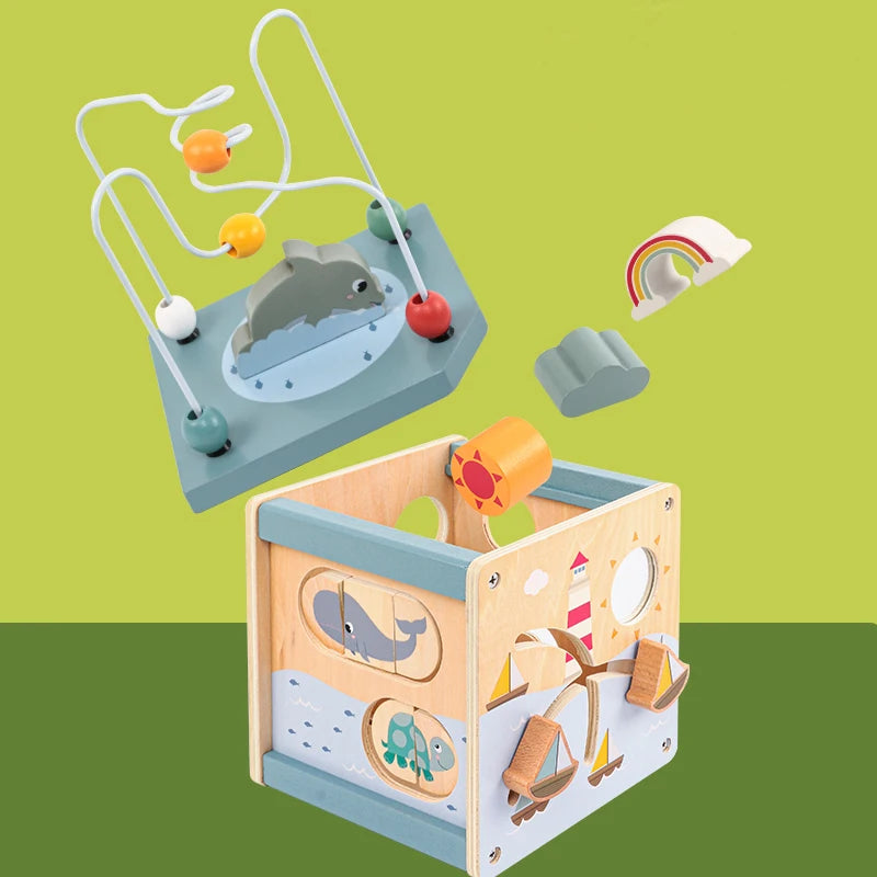 Cubo de actividades de madera