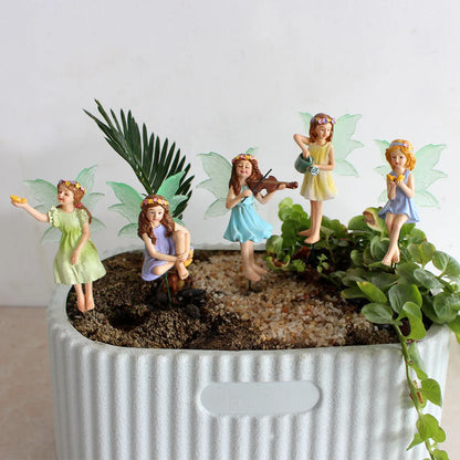 Conjunto de hadas de flores luminosas, cinco elementos decorativos enchufables, estatua de jardín de micropaisaje de hadas de resina, decoración de plantas en maceta o dormitorios infantiles.