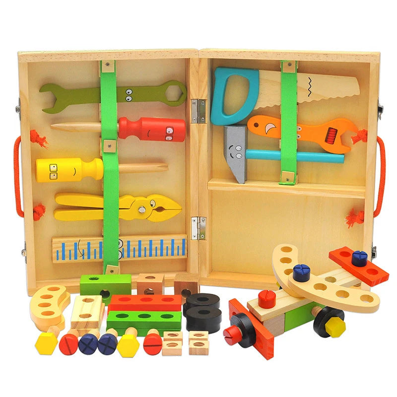 Juguetes educativos herramientas de carpintero, Montessori para niños y niñas, caja de herramientas de plástico o madera, juego de simulación, conjunto de tuercas y tornillos.